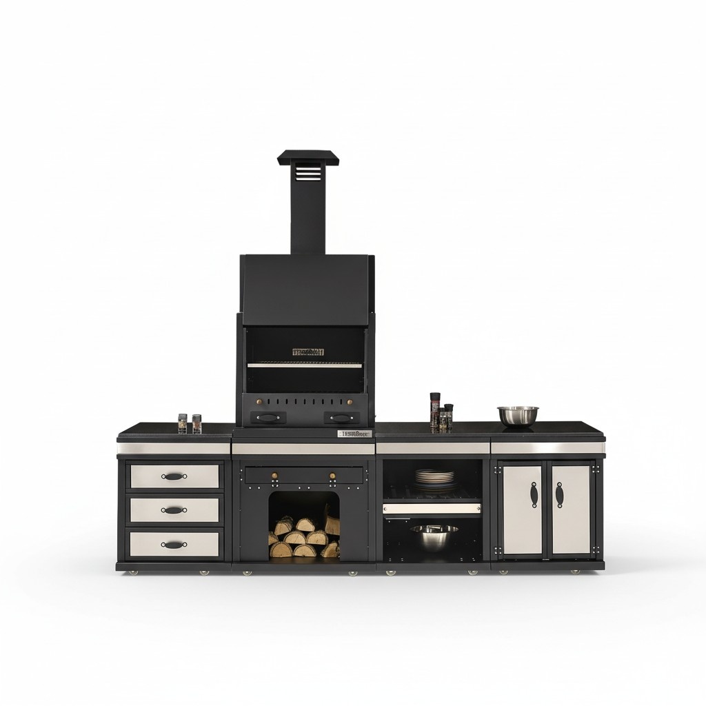 Elegante Außenküche aus Edelstahl in Schwarz für Garten und Terrasse