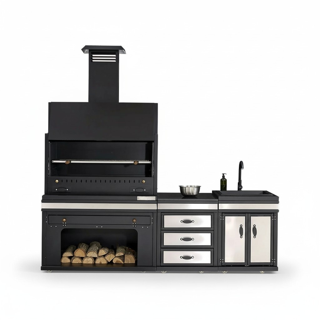 Elegante Außenküche aus Edelstahl in Schwarz für Garten und Balkon