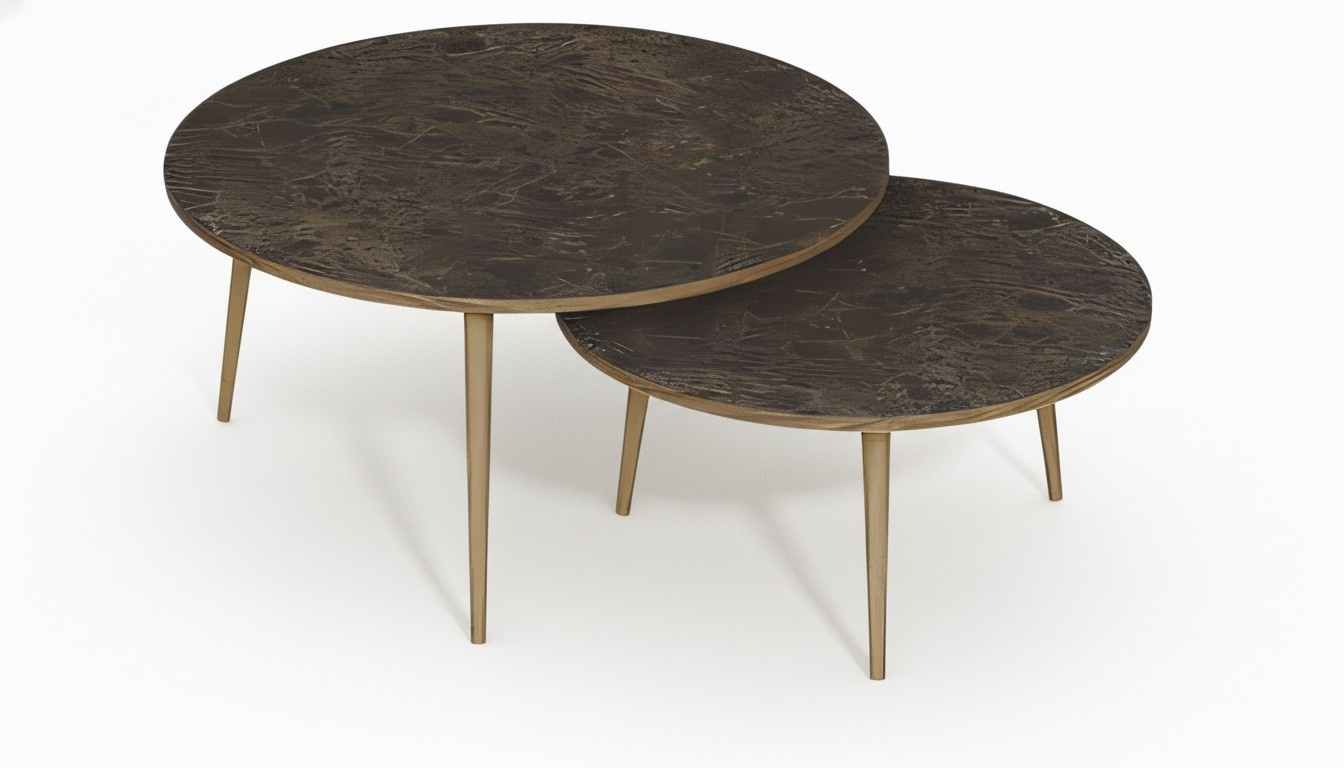 Beistelltisch Set 2 Teile in Marmor-Optik mit Metallbeinen