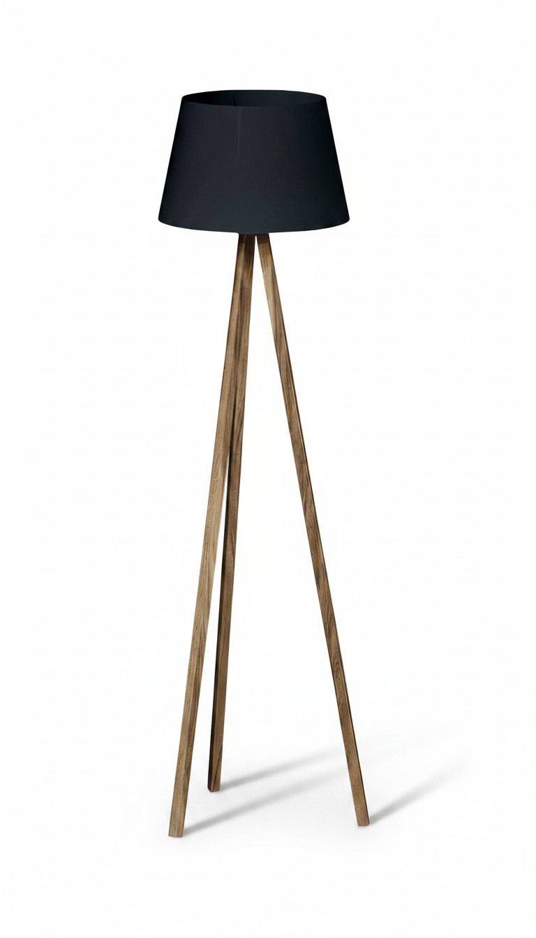 Elegante schwarze Stehlampe aus Holz im modernen Design