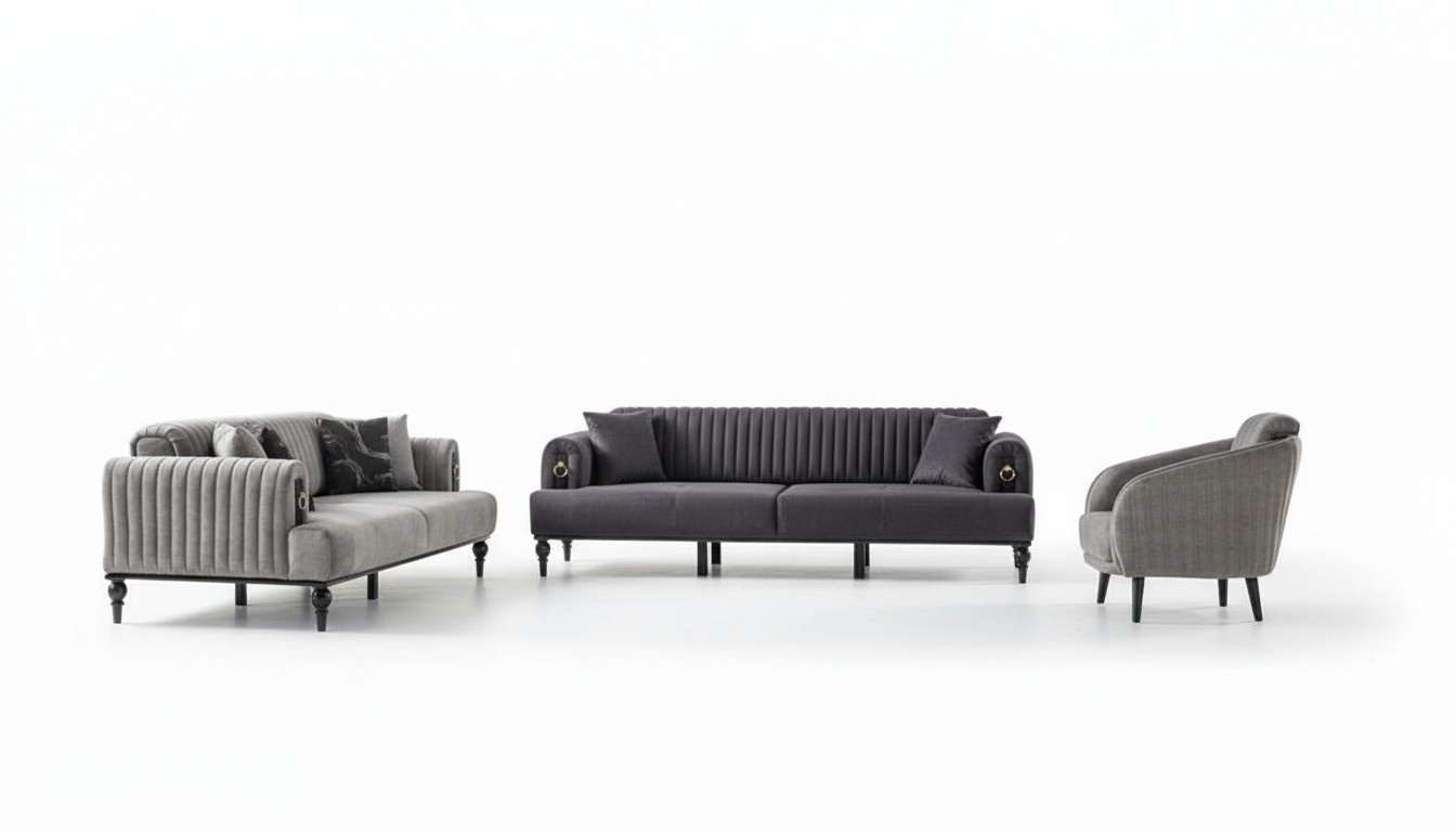 Elegante Sofagarnitur 3+3+1 Sitzer Luxuriöse Wohnlandschaft Stil Komfort Grau
