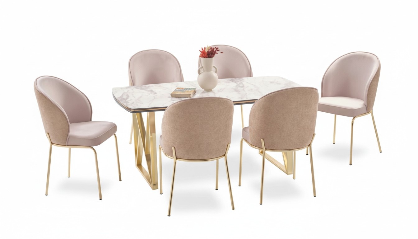 Eleganter beige gepolsterter Esszimmerstuhl Einzelsitz stuhl Set 6tlg