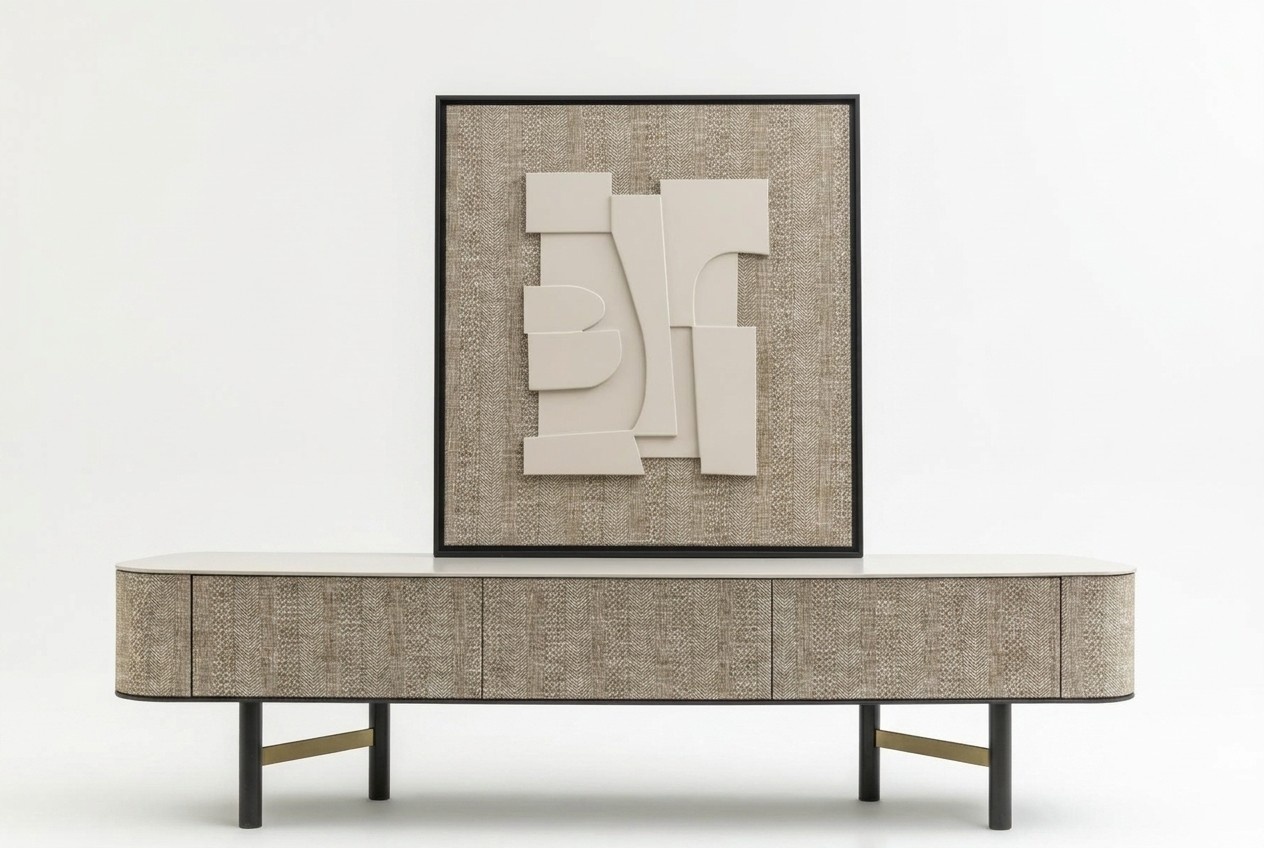 Eleganter Beiger Holz TV-Ständer mit Kunstbild im modernen Stil