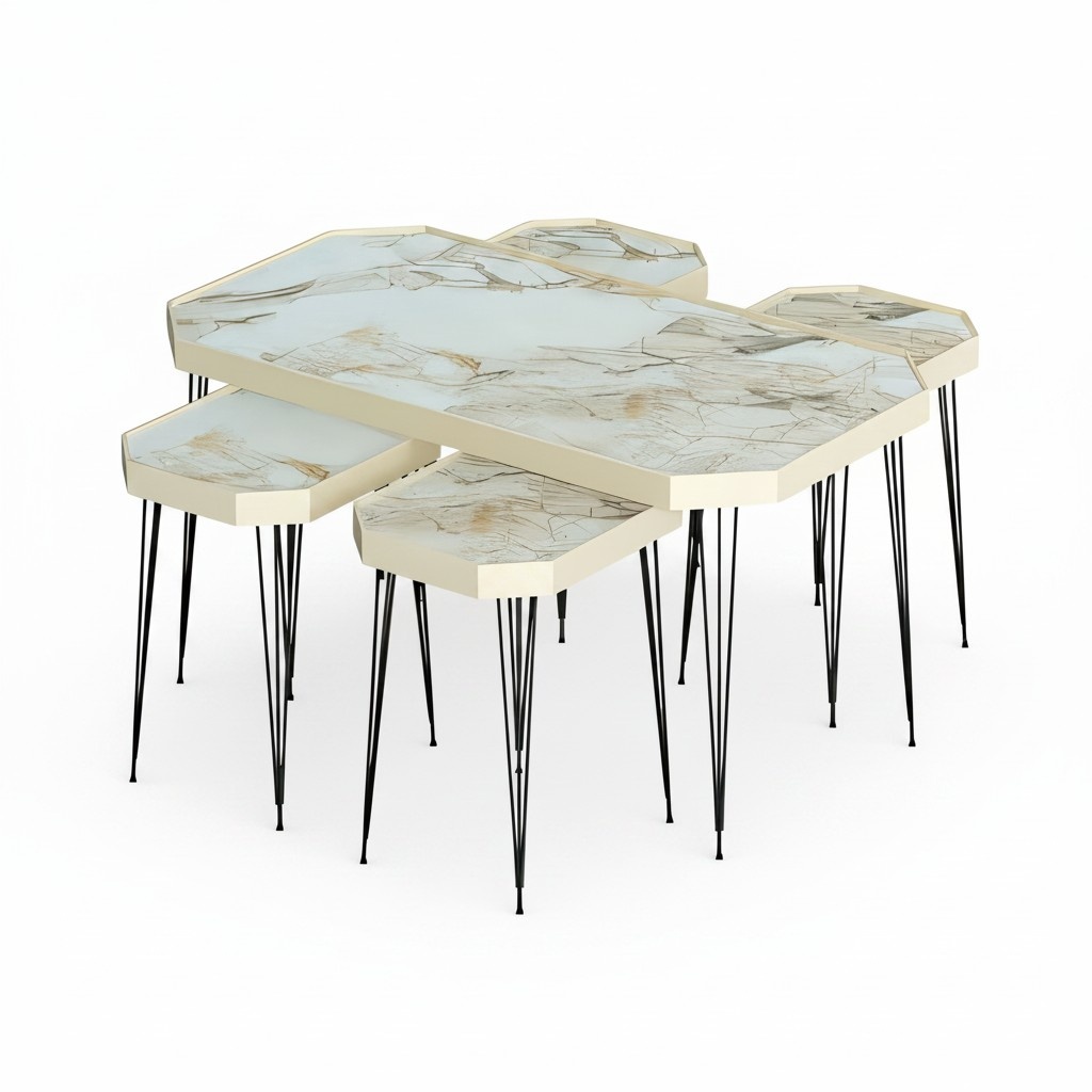 Design Beistelltisch Set in Creme mit Metallbeinen