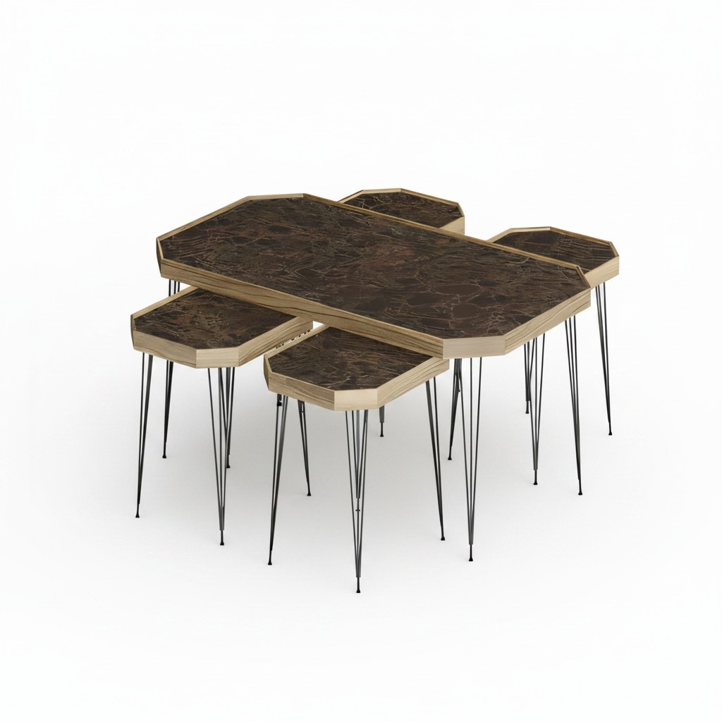 Beistelltisch Set 5 Teile in Marmor-Optik mit Metallbeinen