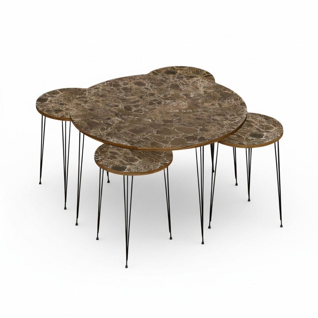 Luxus 4er Set Couchtische Marmor-Optik Braun Gold