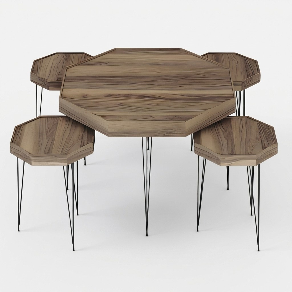 Beistelltisch Set 5 Teile mit Holz-Beinen und Modernem Design