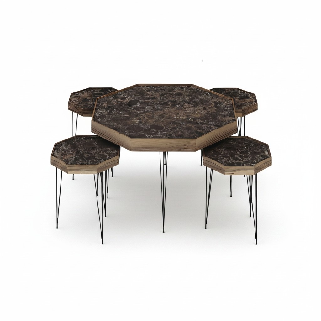Beistelltisch Set 5 Teile mit Holz-Beinen und Modernem Design