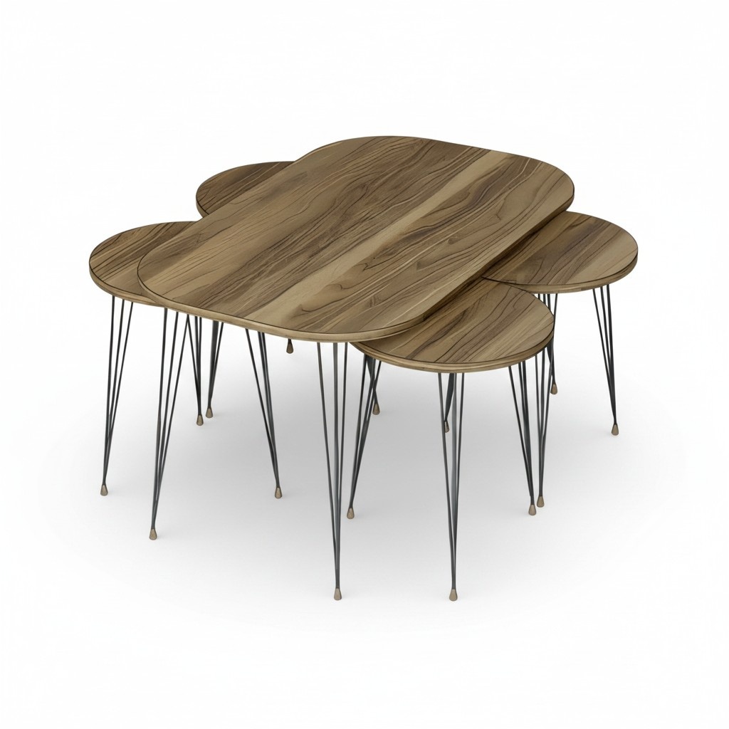 Eleganter brauner Holz-Couchtisch mit Beistelltischen im modernen Stil