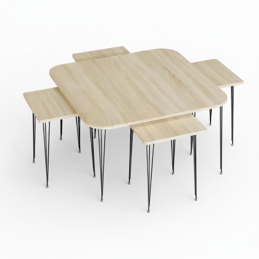 Beistelltisch Set 4 Teile in Holz-Optik mit schwarzen Metallbeinen