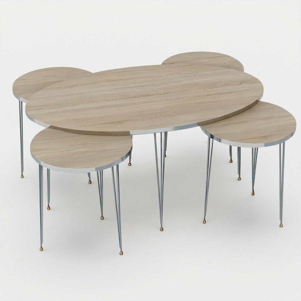 Beistelltisch Set 5 Teile Holzoptik mit Chrombeinen