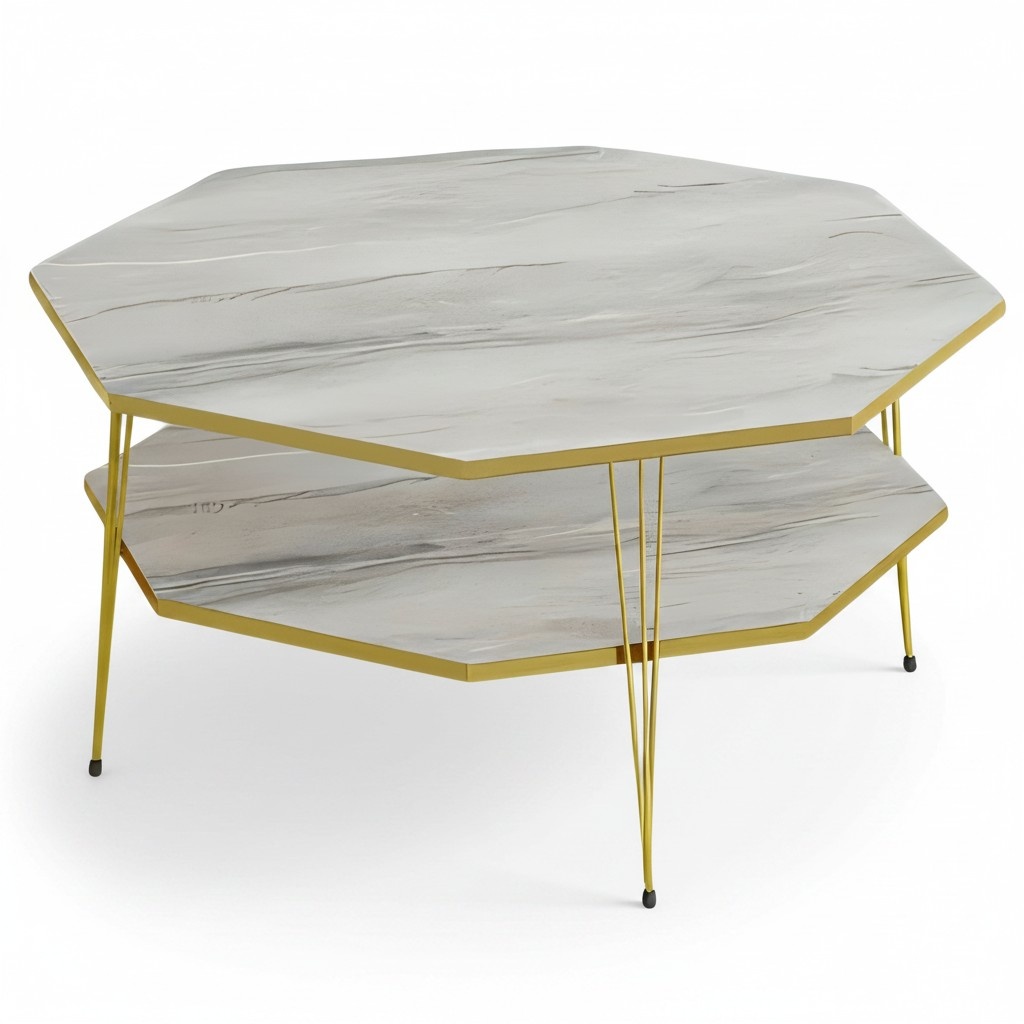 Eleganter grauer Couchtisch aus Holz mit Edelstahl in modernem Stil