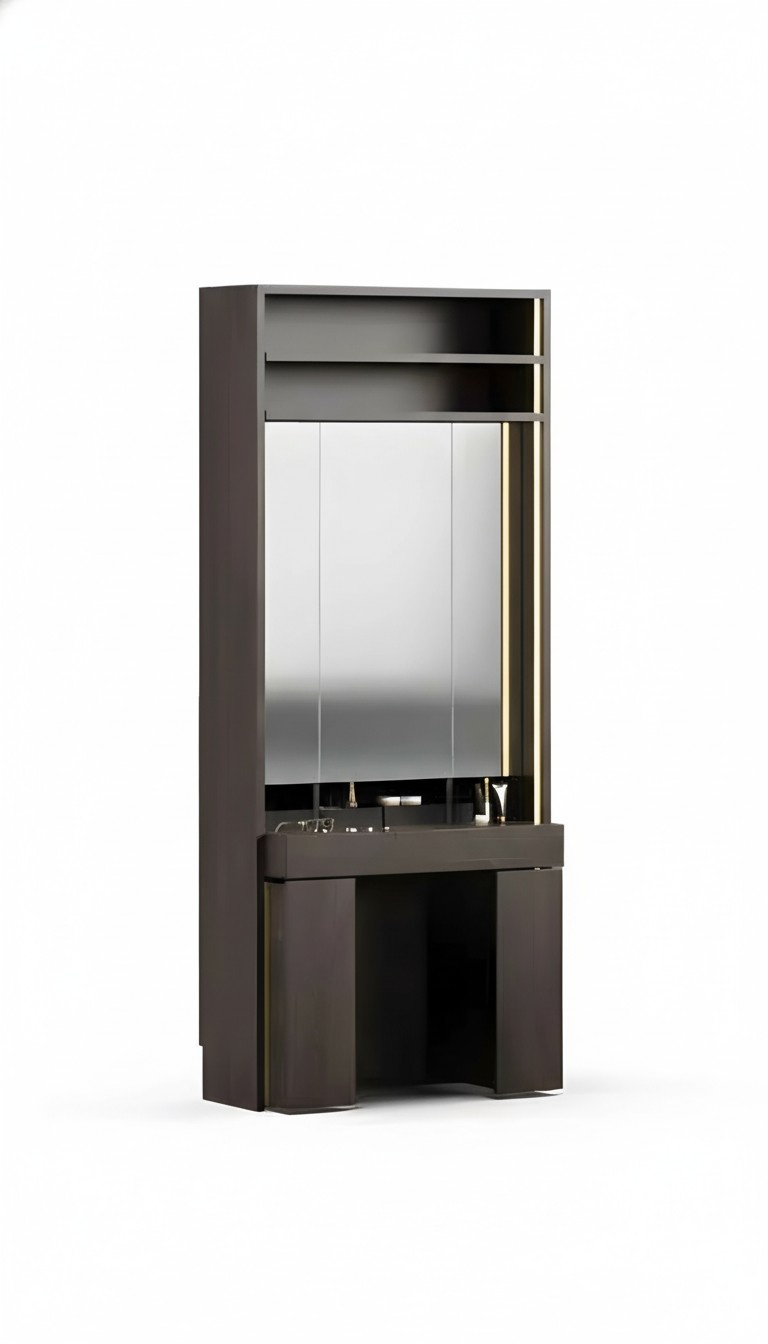 Eleganter grauer Schminktisch aus Holz mit Spiegel