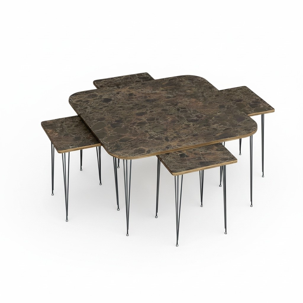 Design Satztisch Set 5-teilig – Luxus Couchtisch mit 4 Beistelltischen