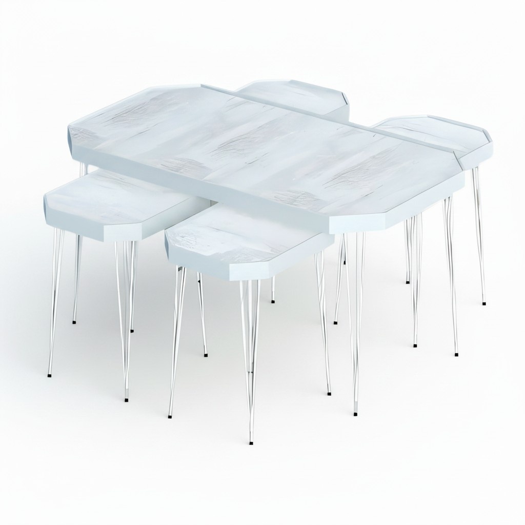 Beistelltisch Set 4 Teile Weiß mit Metallbeinen
