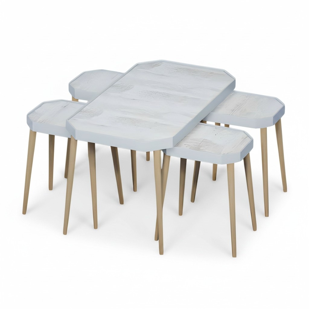 Beistelltisch Set 5 Teile mit Holz-Beinen im Modernen Design