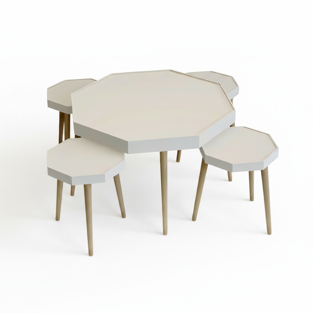 Beistelltisch Set 5 Teile mit Holz-Beinen und Modernem Design