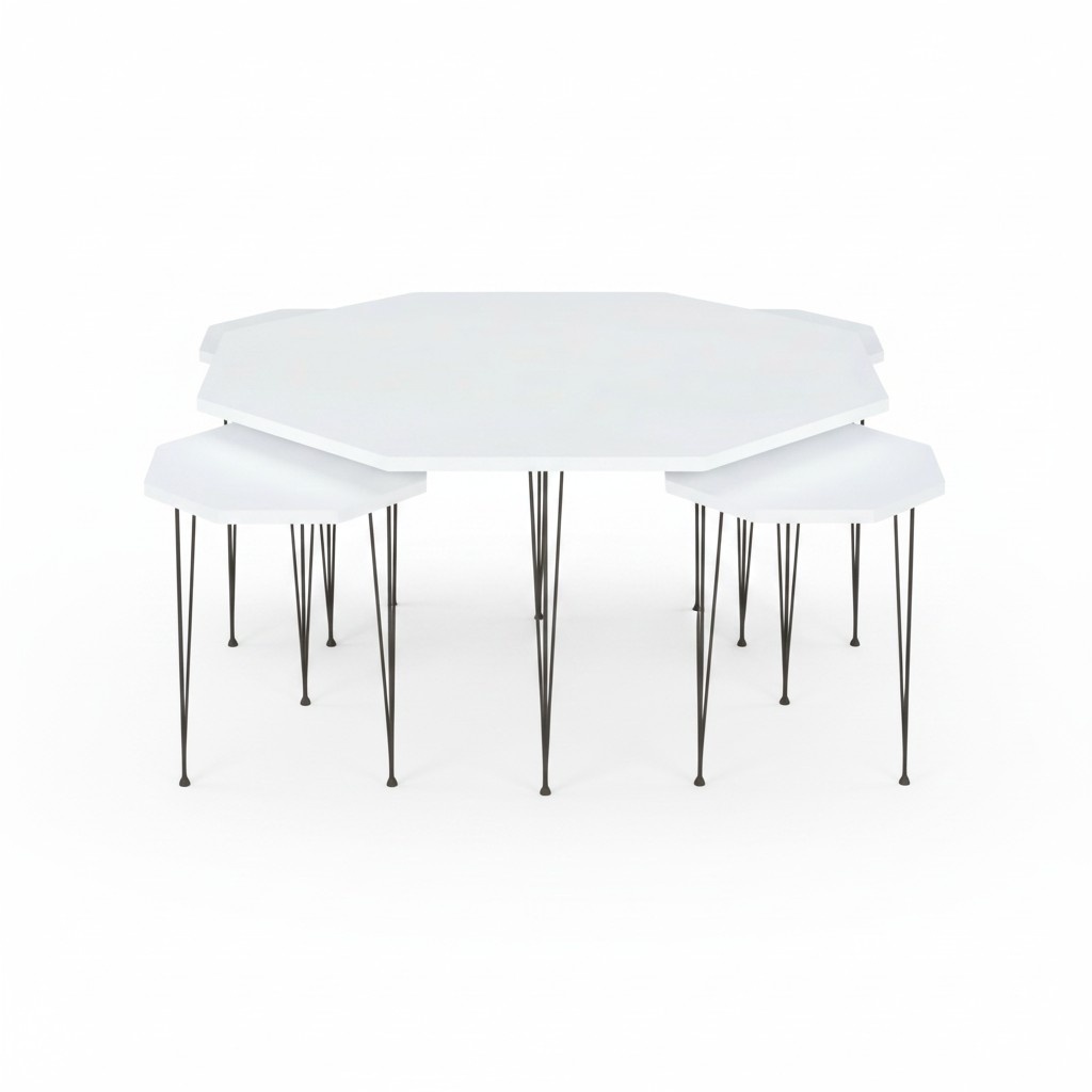 Beistelltisch Set 4 Teile Weiß mit Metallbeinen