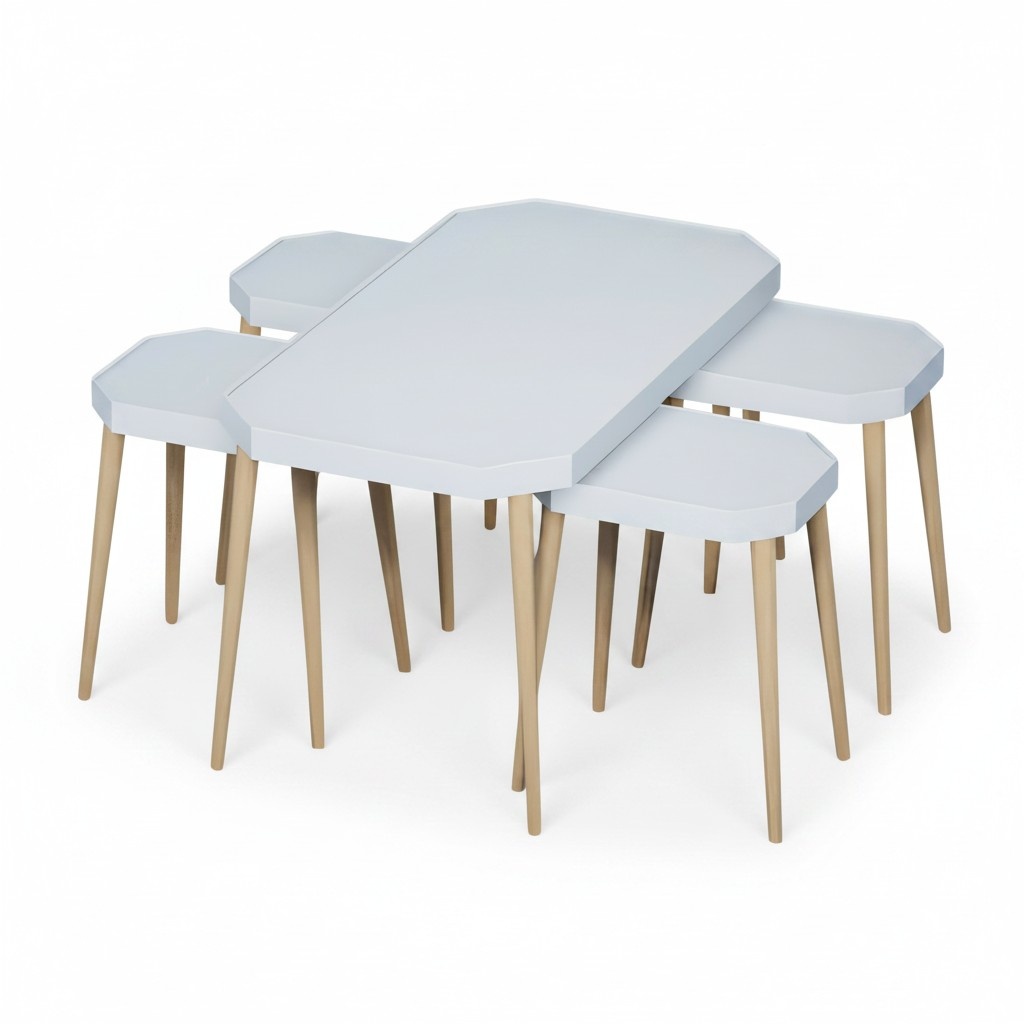 Beistelltisch Set 5 Teile mit Holz-Beinen und Modernem Design in Weiß