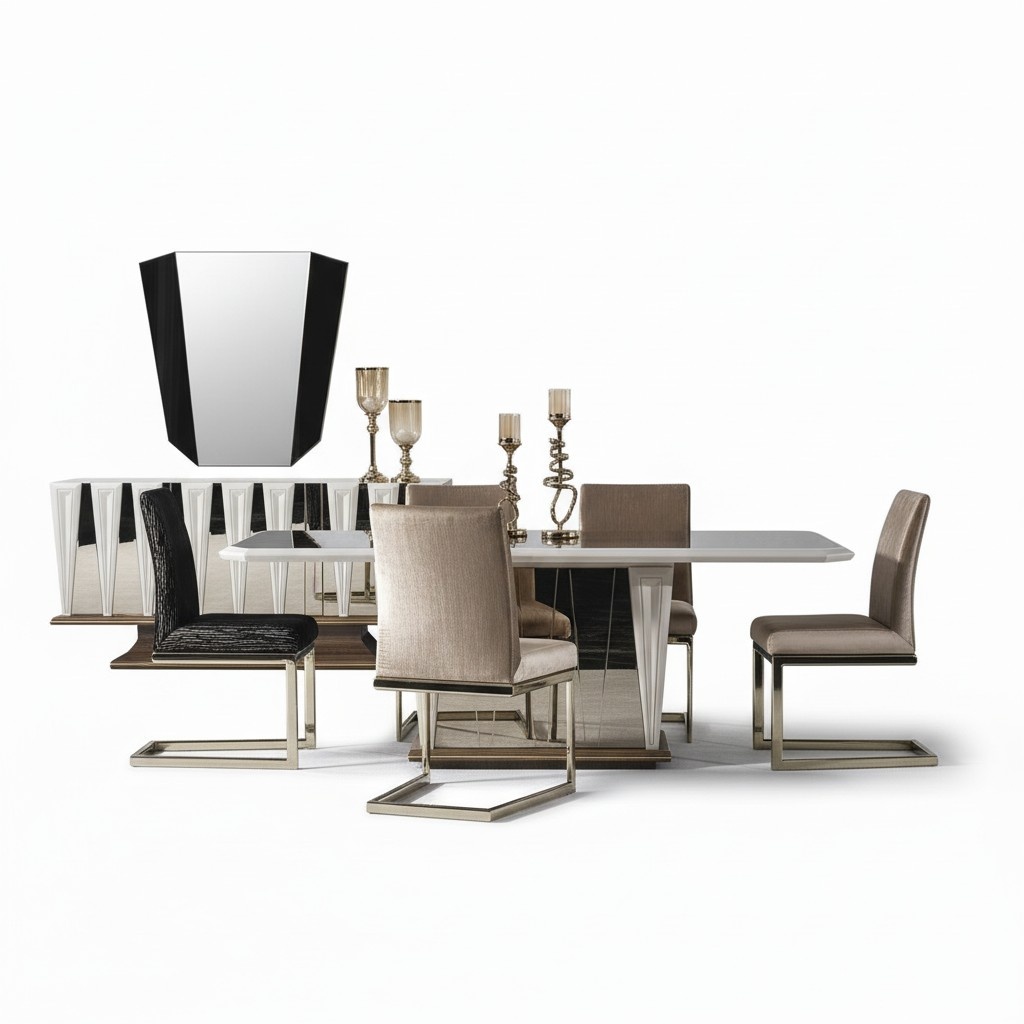 Elegantes 7-tlg. Esszimmer Set Braun aus Holz und Metall