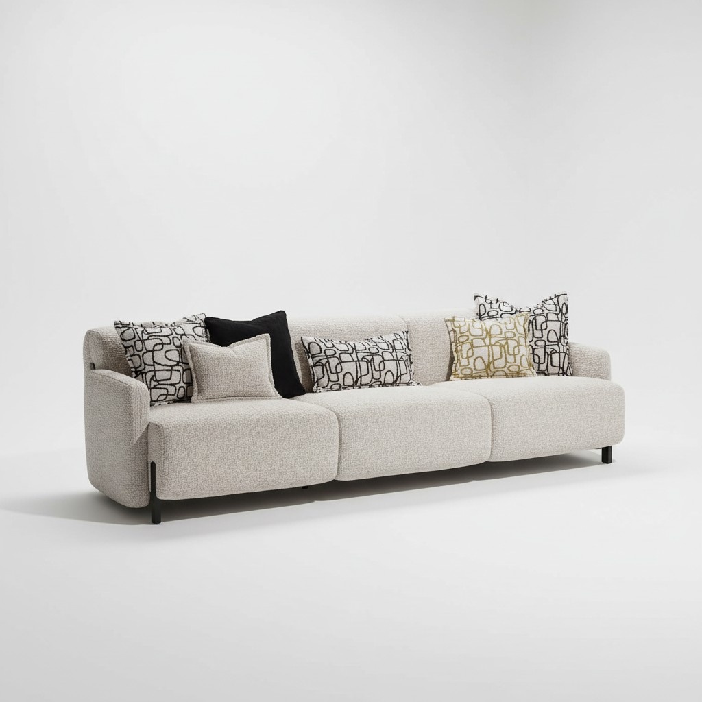 Elegantes beiges 4-Sitzer Sofa aus Textil mit Holzrahmen