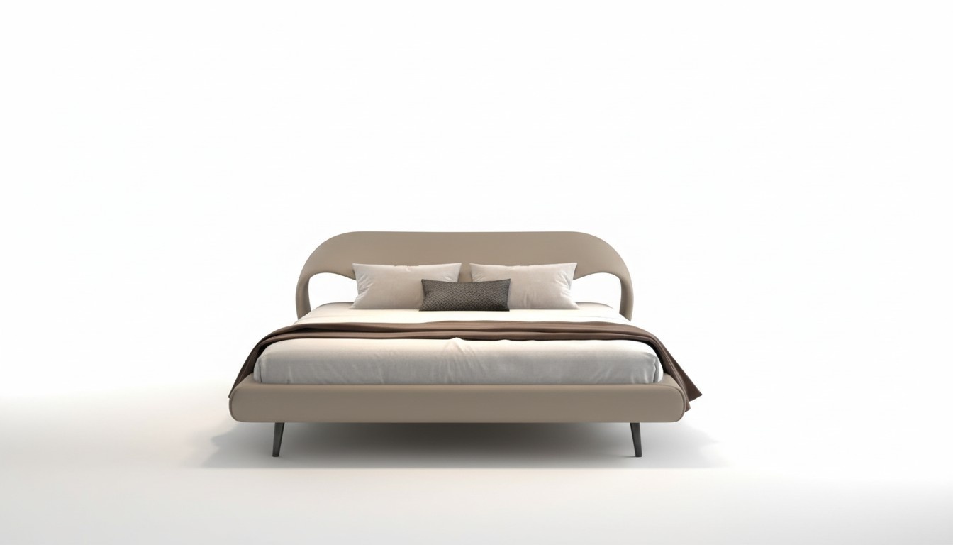 Elegantes Bett Grau Kurvendesign Polster Minimalistisch Schlafzimmer Bett