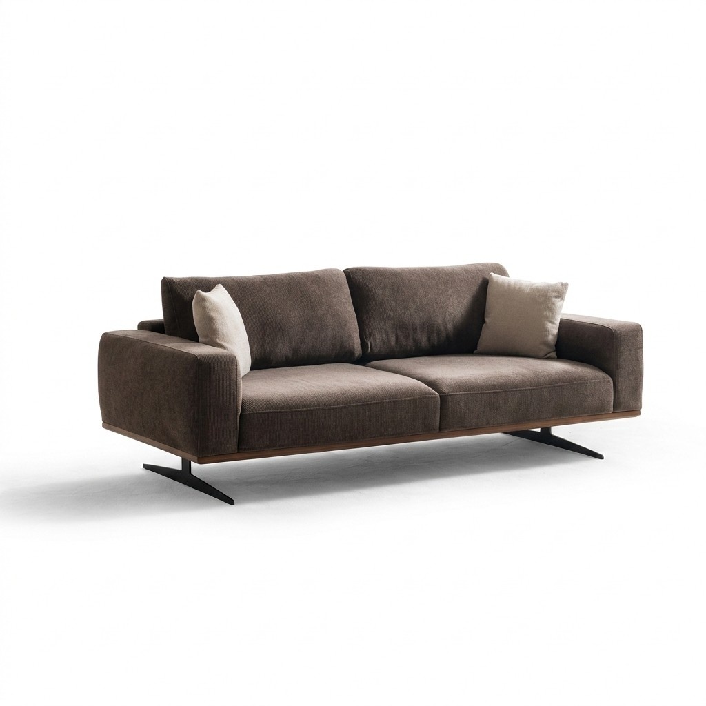 Elegantes braunes 3-Sitzer-Sofa aus Holz in modernem Design
