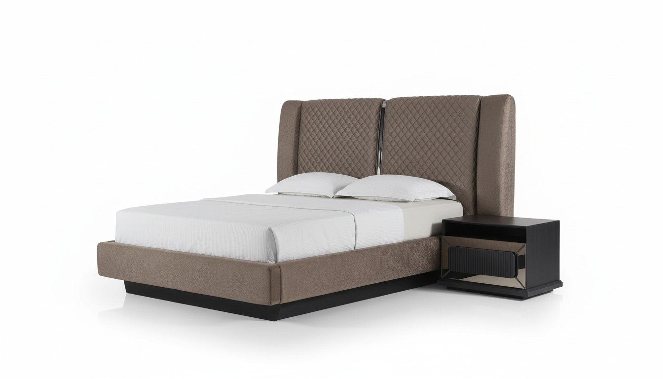 Elegantes Graues Holz Schlafzimmer-Set mit Bett und Nachttischen