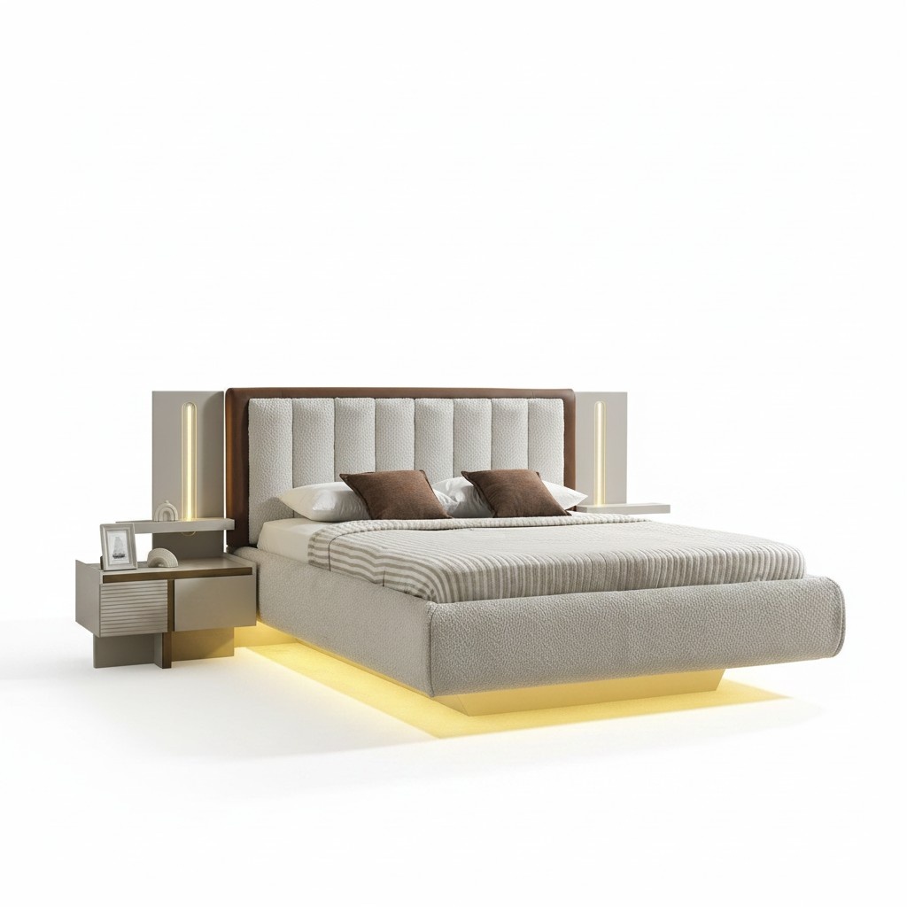 Elegantes Schlafzimmer-Set aus Holz in Beige mit modernem Design