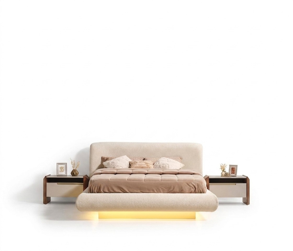 Elegantes Schlafzimmer-Set aus Holz in Beige mit modernem Design