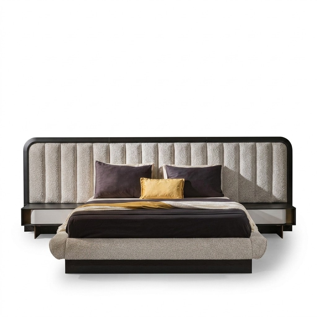 Elegantes schwarzes Holz-Bett mit Nachttischen im modernen Stil