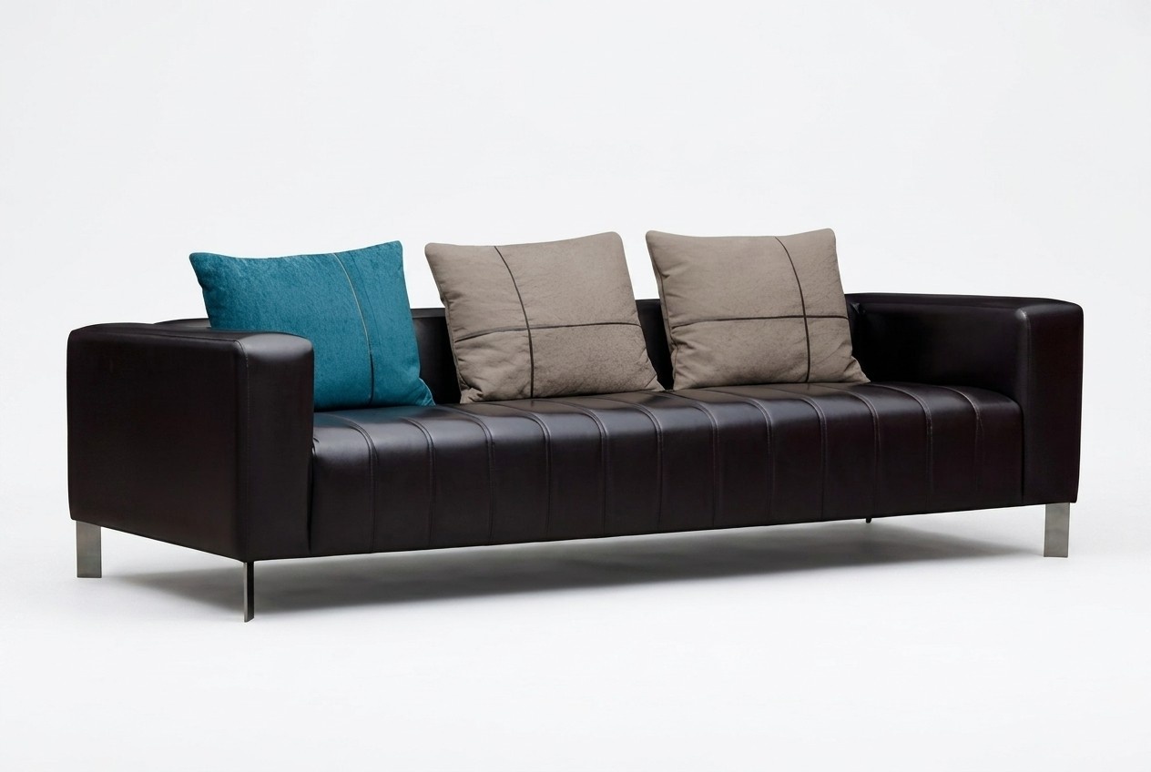 Elegantes schwarzes Kunstleder 3-Sitzer Sofa im modernen Stil