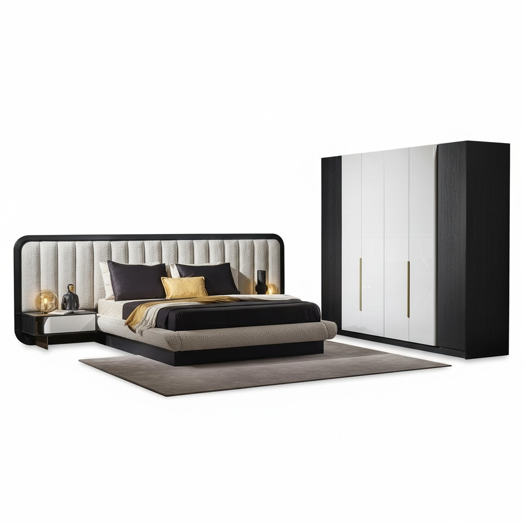 Elegantes schwarzes Schlafzimmer-Set aus Holz mit modernem Design