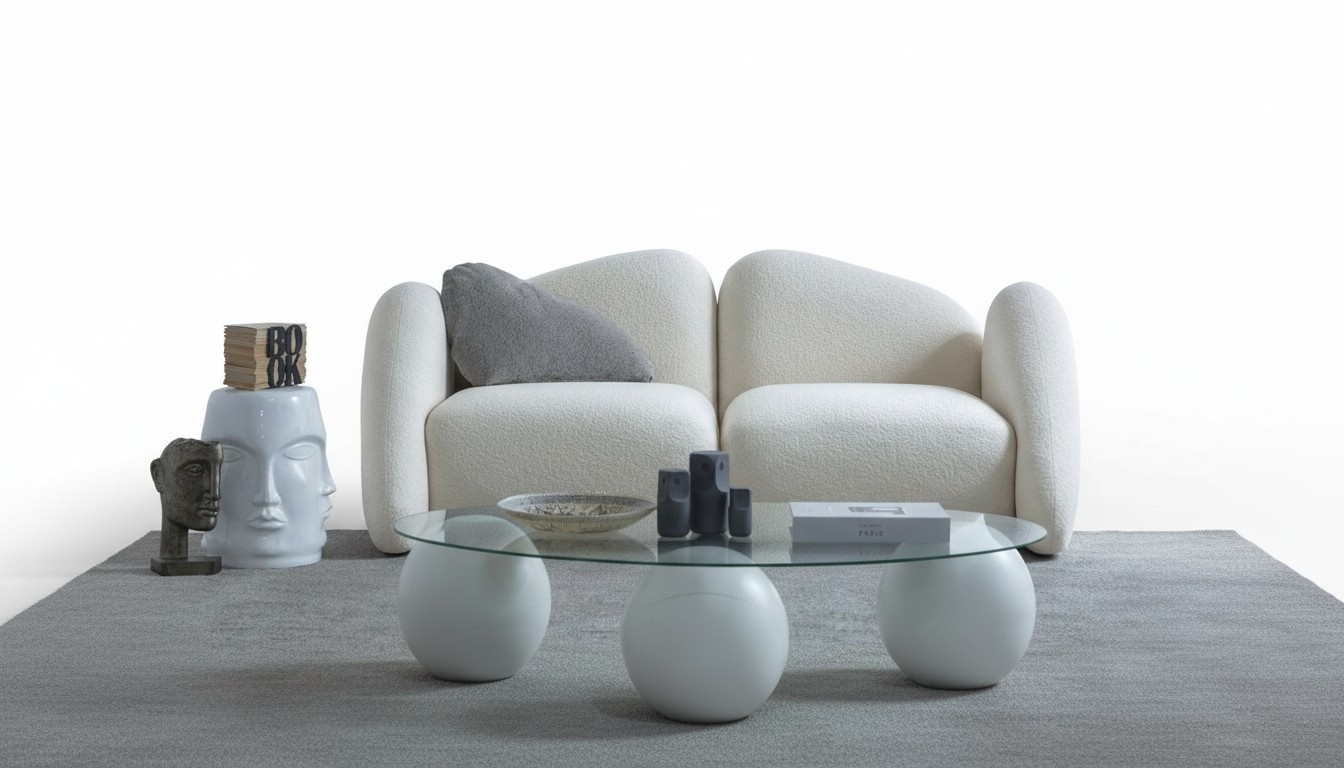 Elegantes weißes 3-Sitzer-Sofa aus Textil im modernen Design