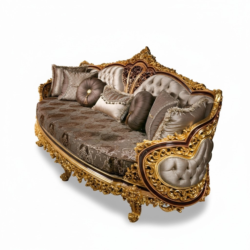 Elegantes Wohnzimmer Set aus Holz und Textil in Beige