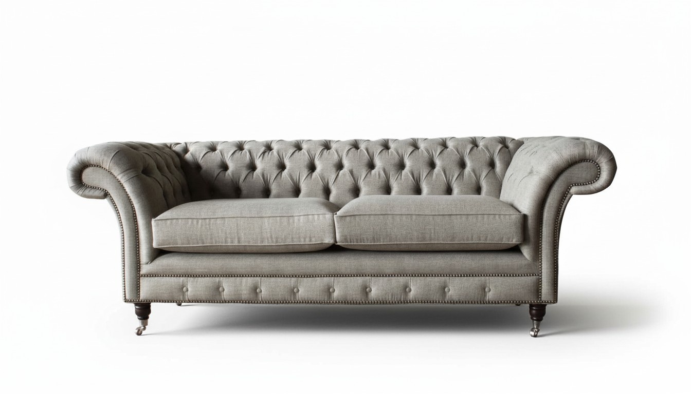 Englische Chesterfield Sofa Couch Büro Möbel Dreisitz Samt 230cm Braun