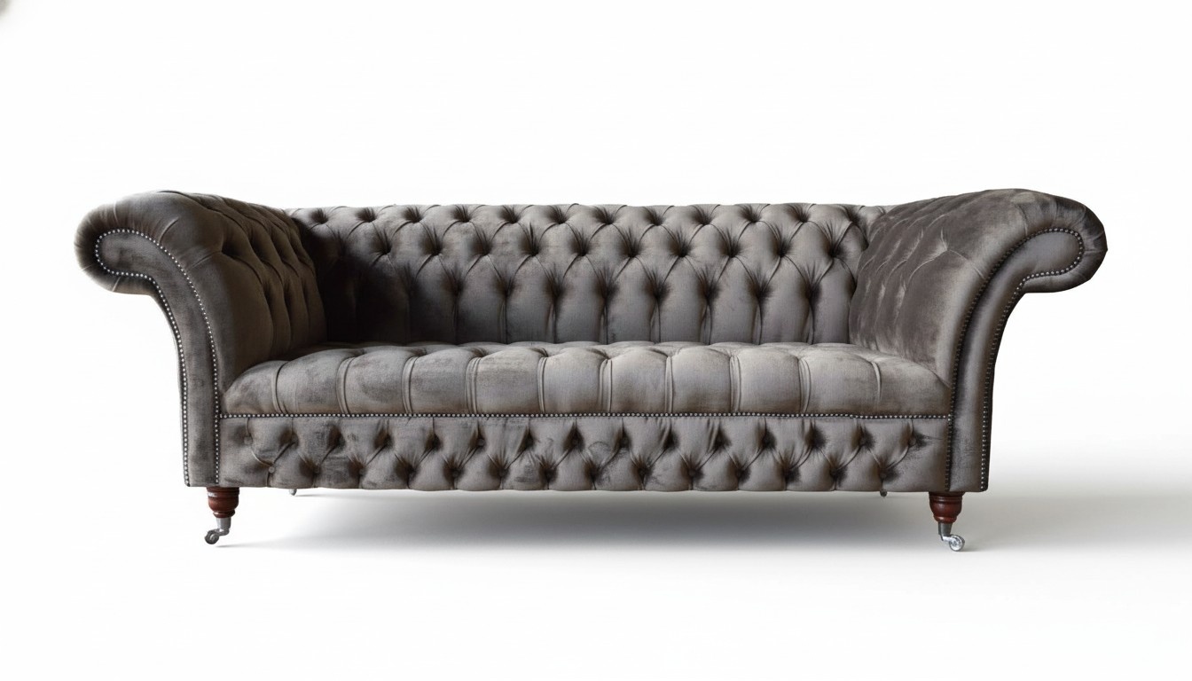 Englische Chesterfield Sofa Couch Büro Möbel Dreisitz Samt 230cm Taupe