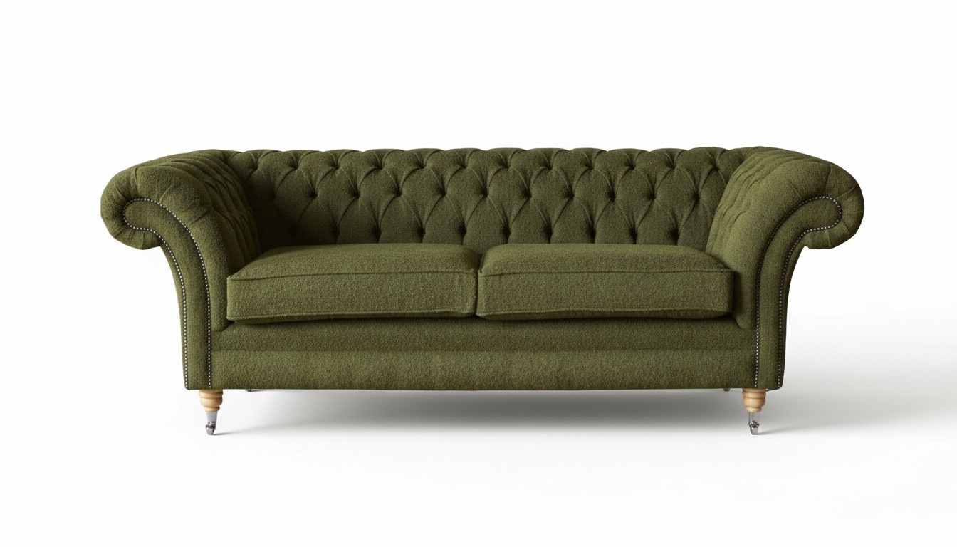 Englische Chesterfield Sofa Couch Büro Möbel Dreisitz Samt 230cm Grüne