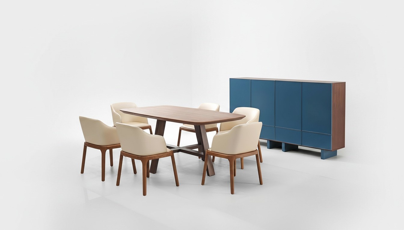 Ess Tisch + 6 Luxus Leder Sessel Stühle Lehn Stuhl Designer Holz Tische