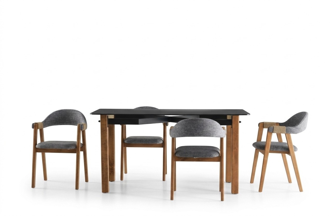 Essecke Esstisch Essgruppe Stühle 7tlg Esszimmer Grau Tisch Holz Glas