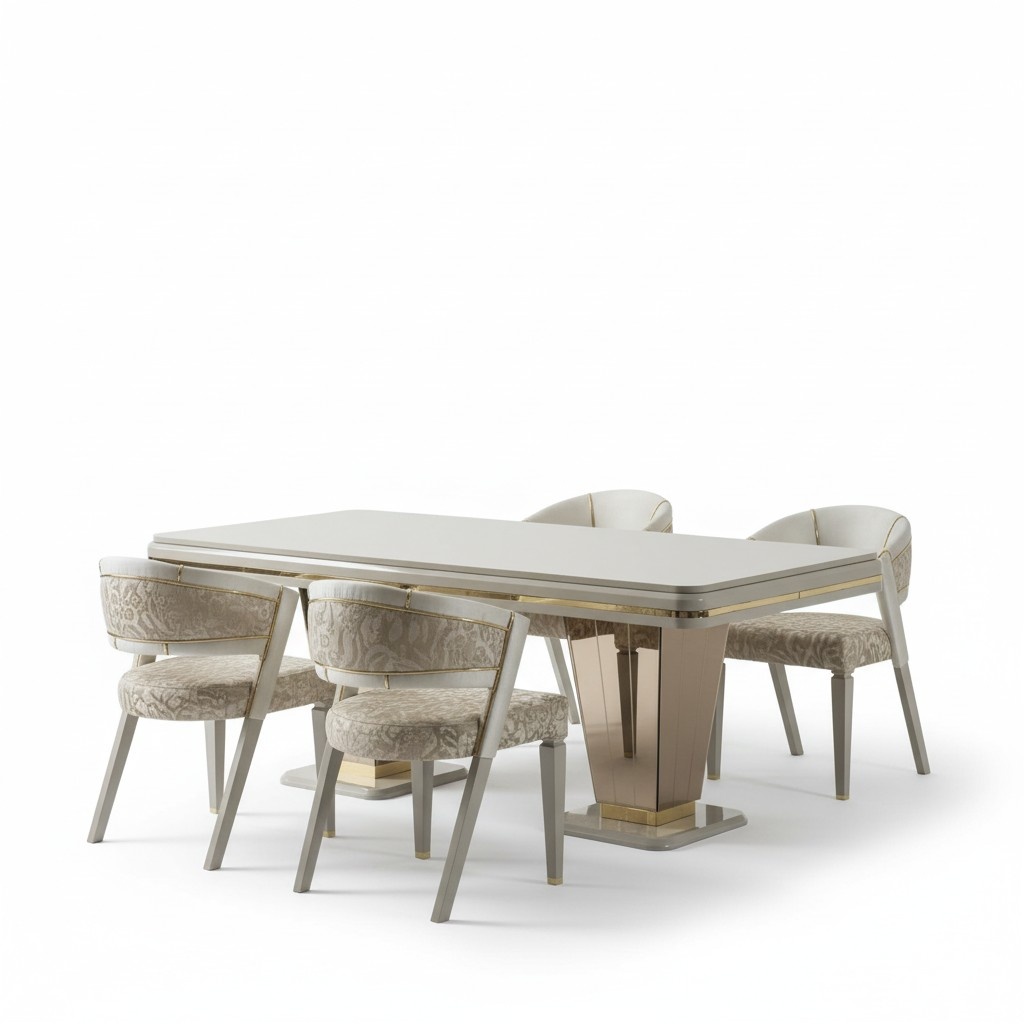 Essecke Luxus Essgruppe Esszimmer Esstisch Garnitur Stühle Beige 5tlg