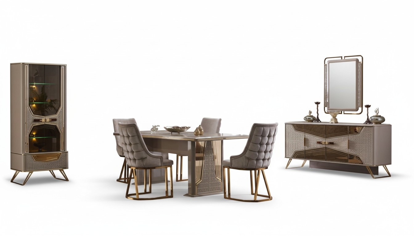 Essgruppe Esstisch Stühle Essbereich Sitzmöbel Konsole Spiegel Vitrine 8tlg