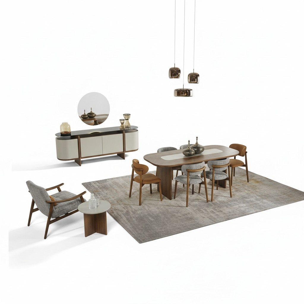 Essgruppe Garnitur Essecke Esstisch Set 9tlg Esszimmer Braun Holz Neu