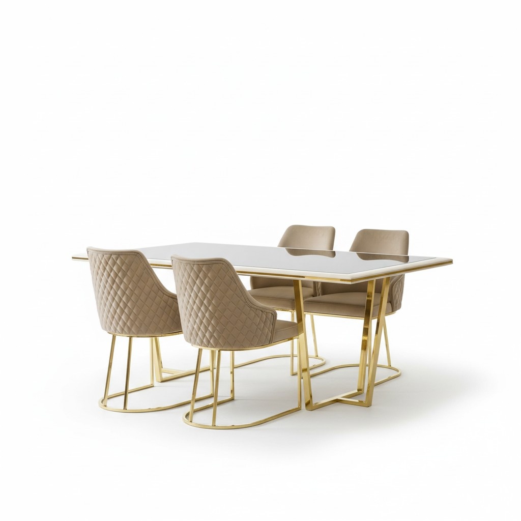 Essgruppe Luxus Essecke Esstisch Esstisch Stühle 7tlg Beige Gold Set