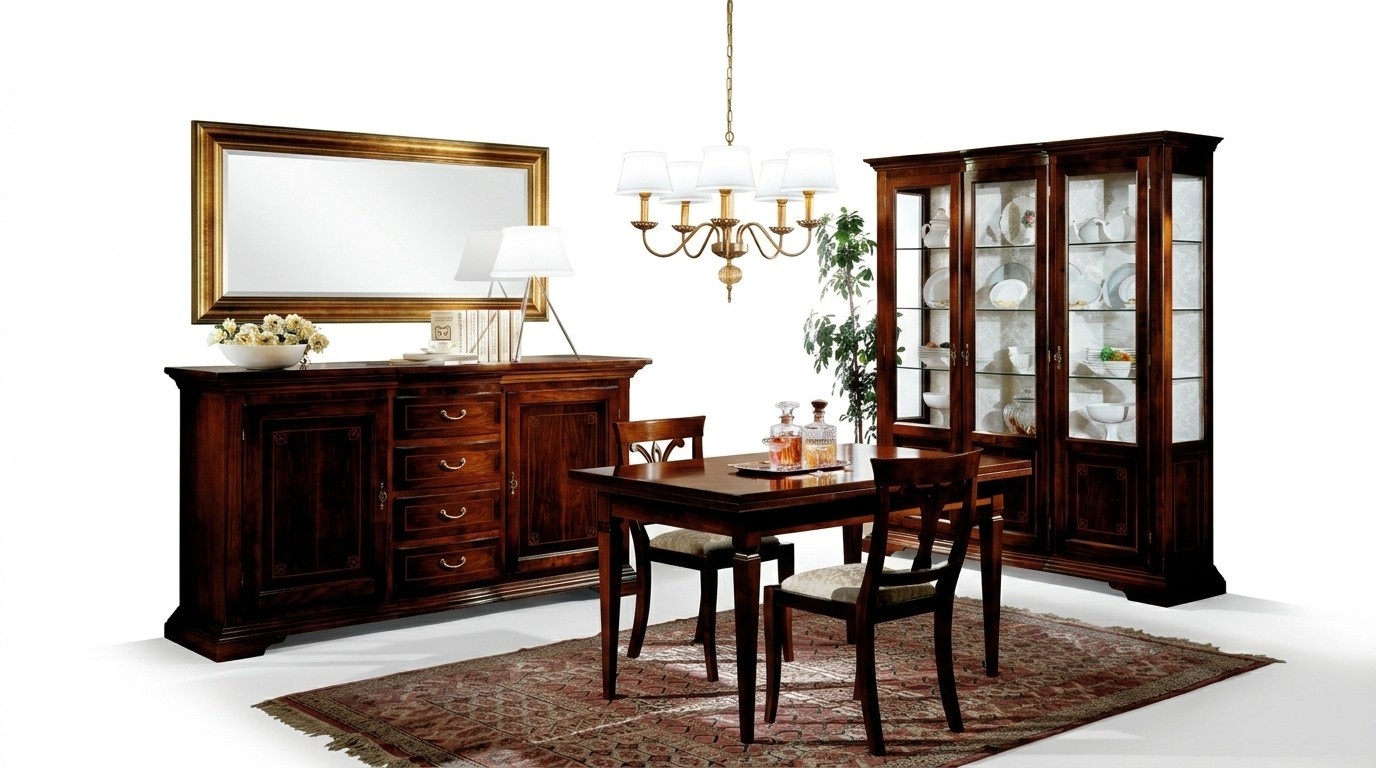 Esstisch 2 Stühle Vitrine Kommode Spiegel Komplettes Esszimmer Garnitur 6tlg Neu