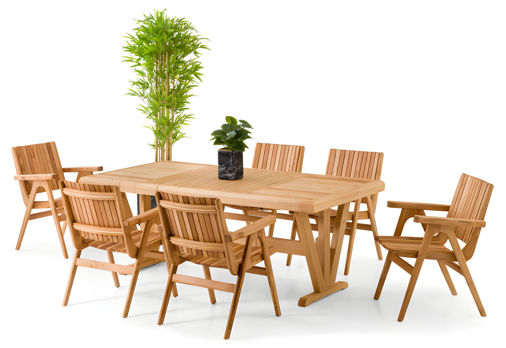Gartenmöbel Set aus Holz in Braun modern, Esstisch und Stühle