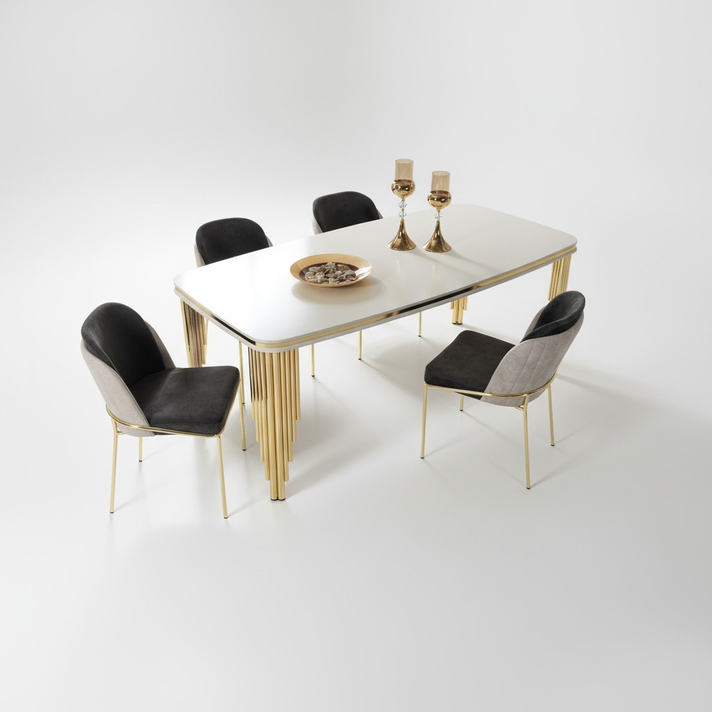Esstisch Esszimmertisch Essecke Esszimmermöbel Tisch Holz Gold Weiß