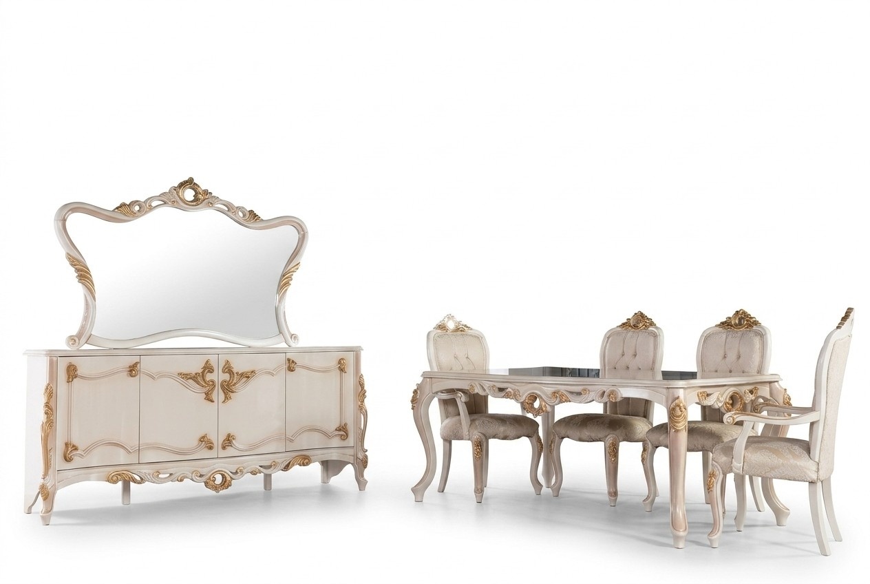 Esstisch Garnitur Gruppe Esszimmer Tisch Stuhl Set Anrichte Spiegel 6tlg