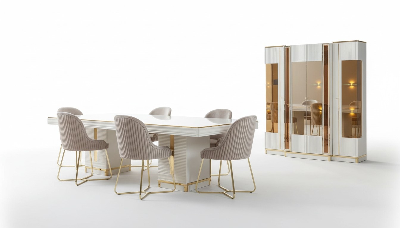 Esstisch Stühle Vitrine Weiß Essgarnitur Essgruppe Esszimmer 8tlg. Set