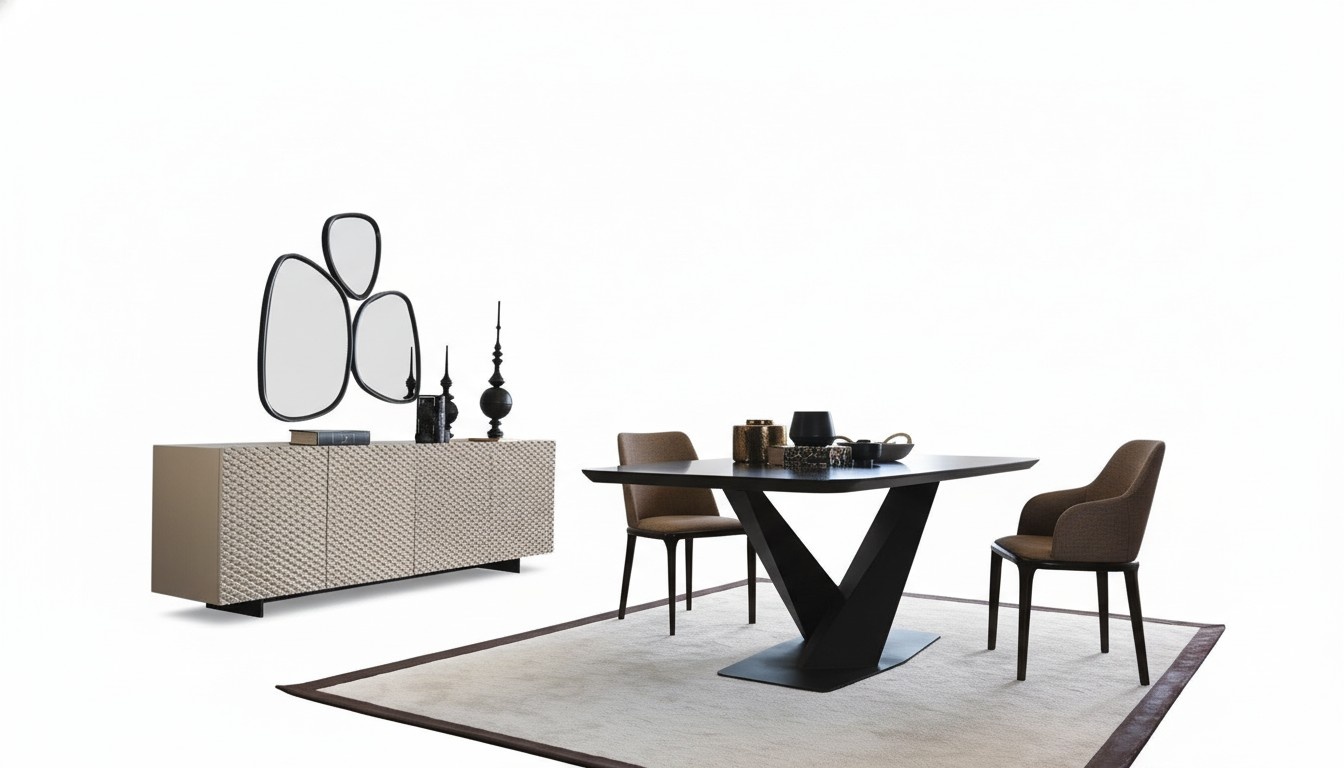 Esstisch Tisch 4x Stühle Anrichte Spiegel 7tlg Design Gruppe Garnitur